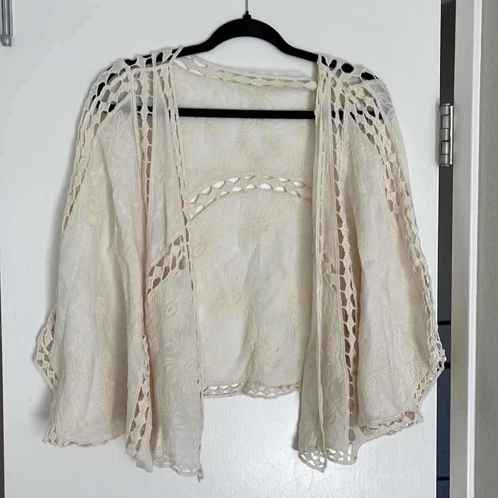 Cream color Embroidered and cut work Kimono